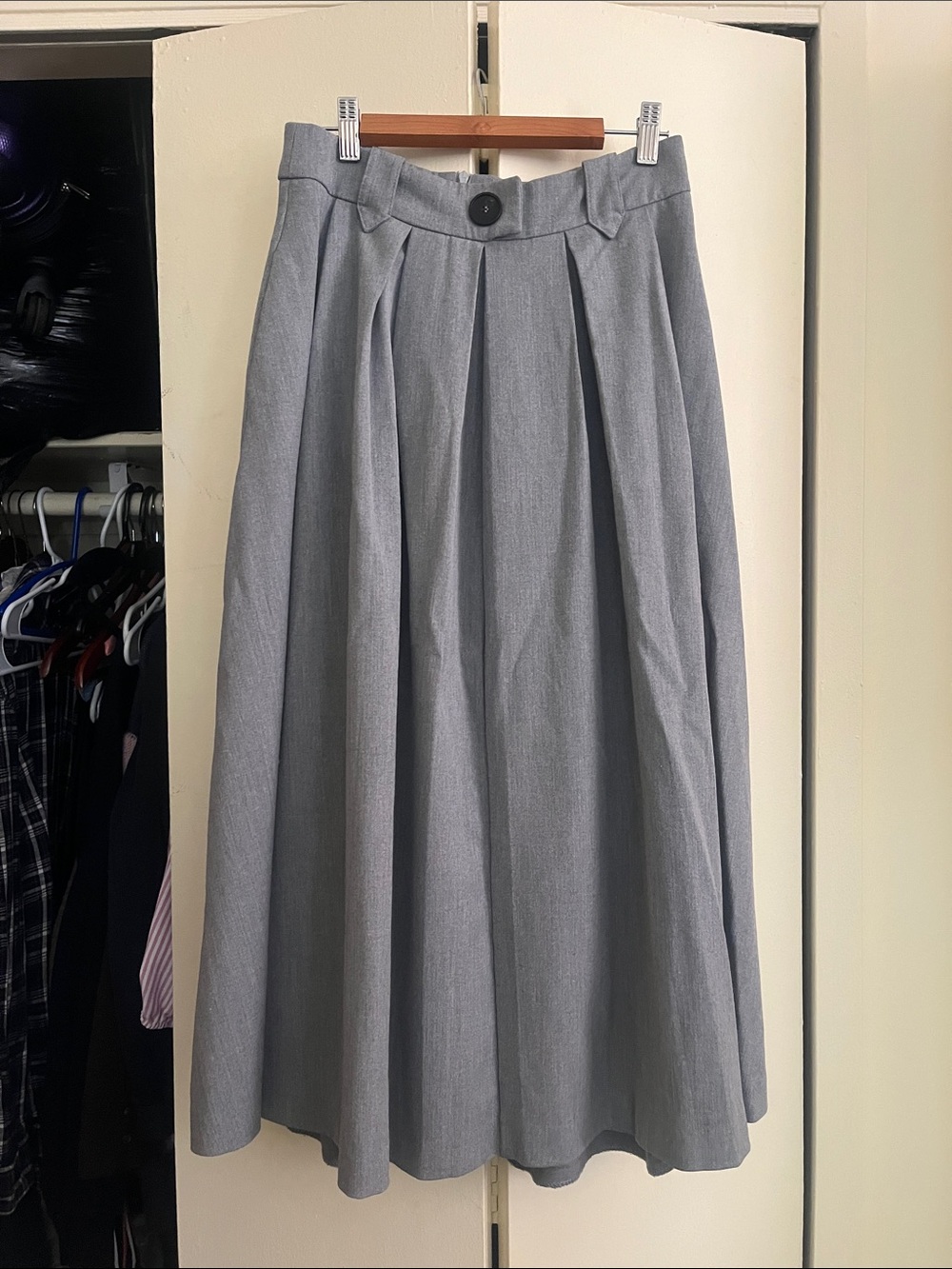 Zara Pleated A-Line Midi Skirt - Light Gray